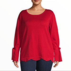 Maree Pour Toi Red Scalloped Ribbon Cuff Sweater size 16/18